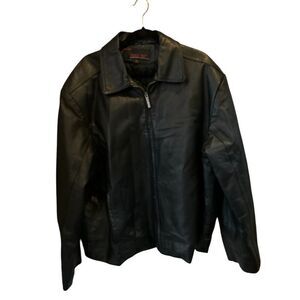 Phase 2 Men's Black‎ Quilted Leather Jacket Size Full Zip Casual Mid-Length